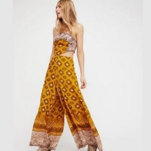 Free People yellow floral halter jumpsuit